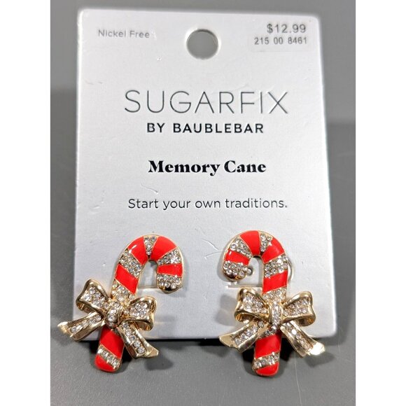 Sugarfix by BaubleBar Christmas Candy Cane Bow Rhinestone Earrings NEW - Picture 1 of 10